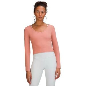 New Lululemon Align Cropped Long Sleeve Shirt Yoga Dance Top Cheer Pink Peach 4